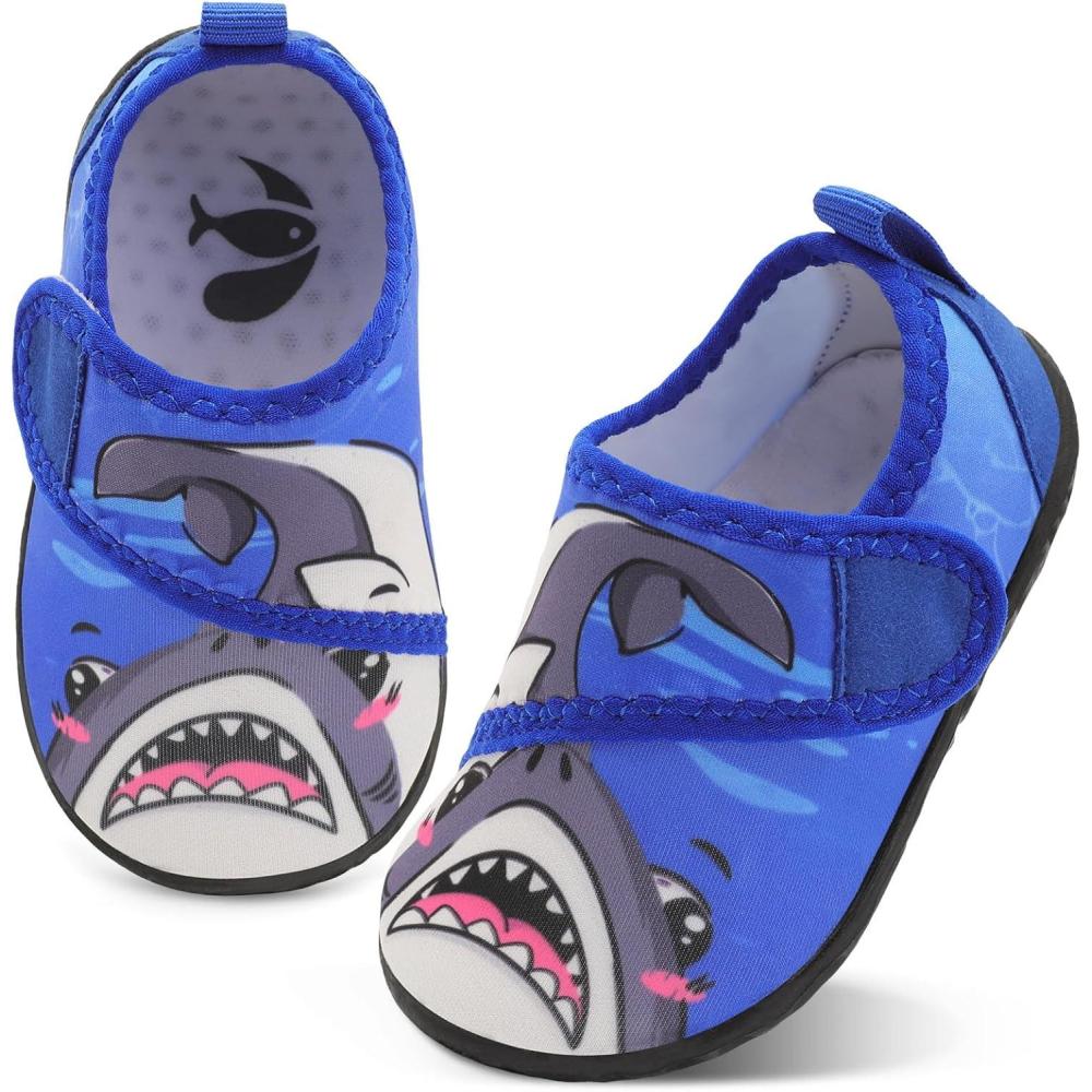 shopUAL Toddler Water Shoes Girls Boys Barefoot Aqua Socks Kids Cute Quick Dry Non-Slip Swim Shoes for Beach Pool Surf(Blue Shark)