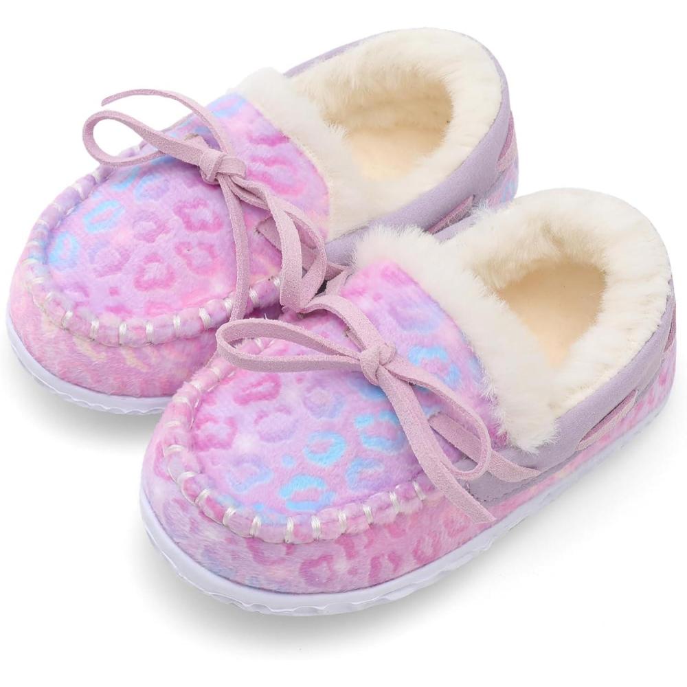 Scurtain Unisex Kids Toddler Slippers Suede Moccasin Slippers for Boys Girls Baby Lined with Warm Fur(Hot Pink)