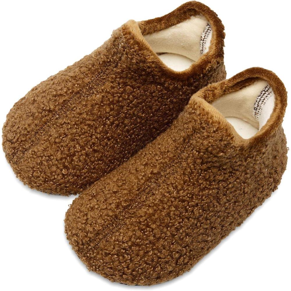 Scurtain Unisex Kids Toddler Slippers(Brown/High Top)