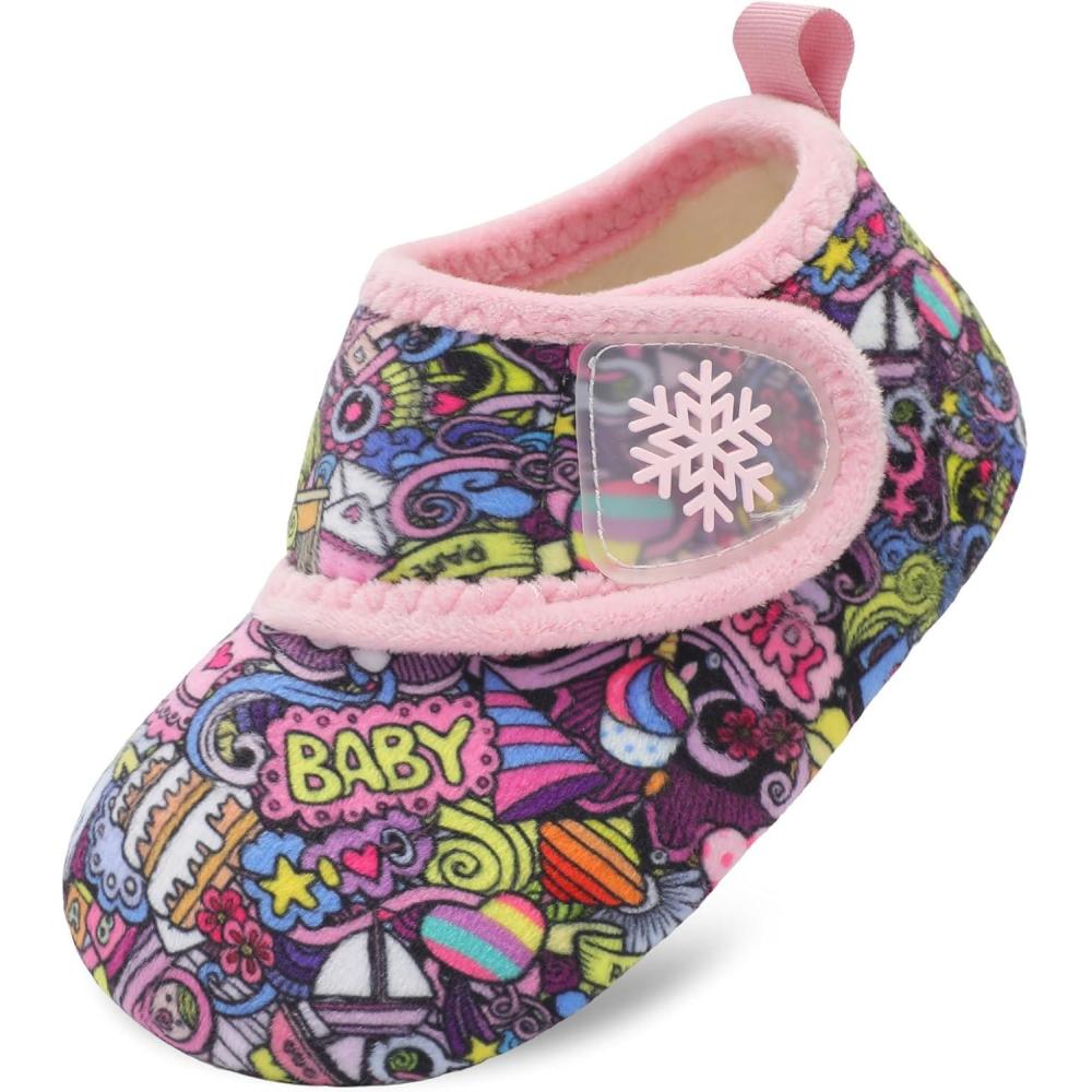 Scurtain Toddler Slippers Winter Boots Kids Slippers Girls Boys Toddler Snow Boots Baby Warm Socks Lightweight House Shoes Non-Slip Ankle Booties Walking Shoes(Purple Boho)