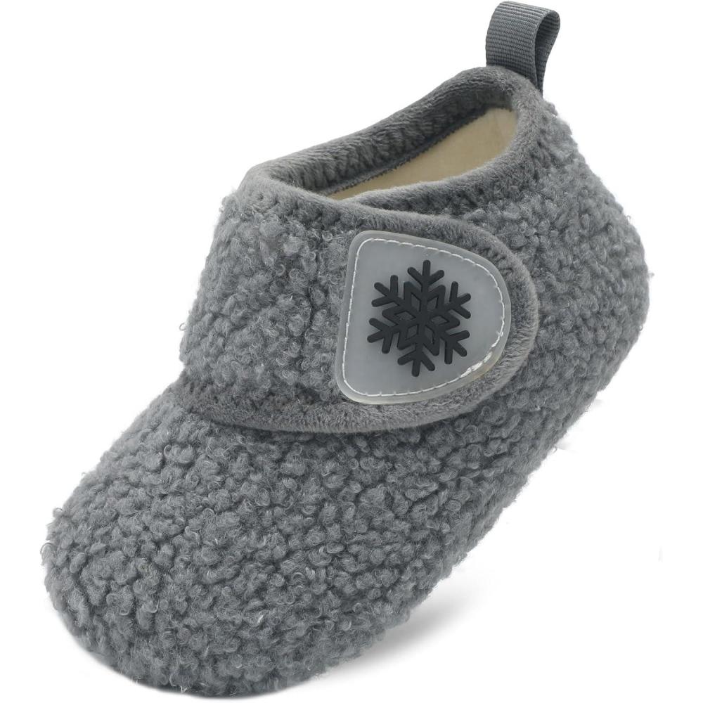Scurtain Toddler Slippers Winter Boots Kids Slippers Girls Boys Toddler Snow Boots Baby Warm Socks Lightweight House Shoes Non-Slip Ankle Booties Walking Shoes(Dark Grey)
