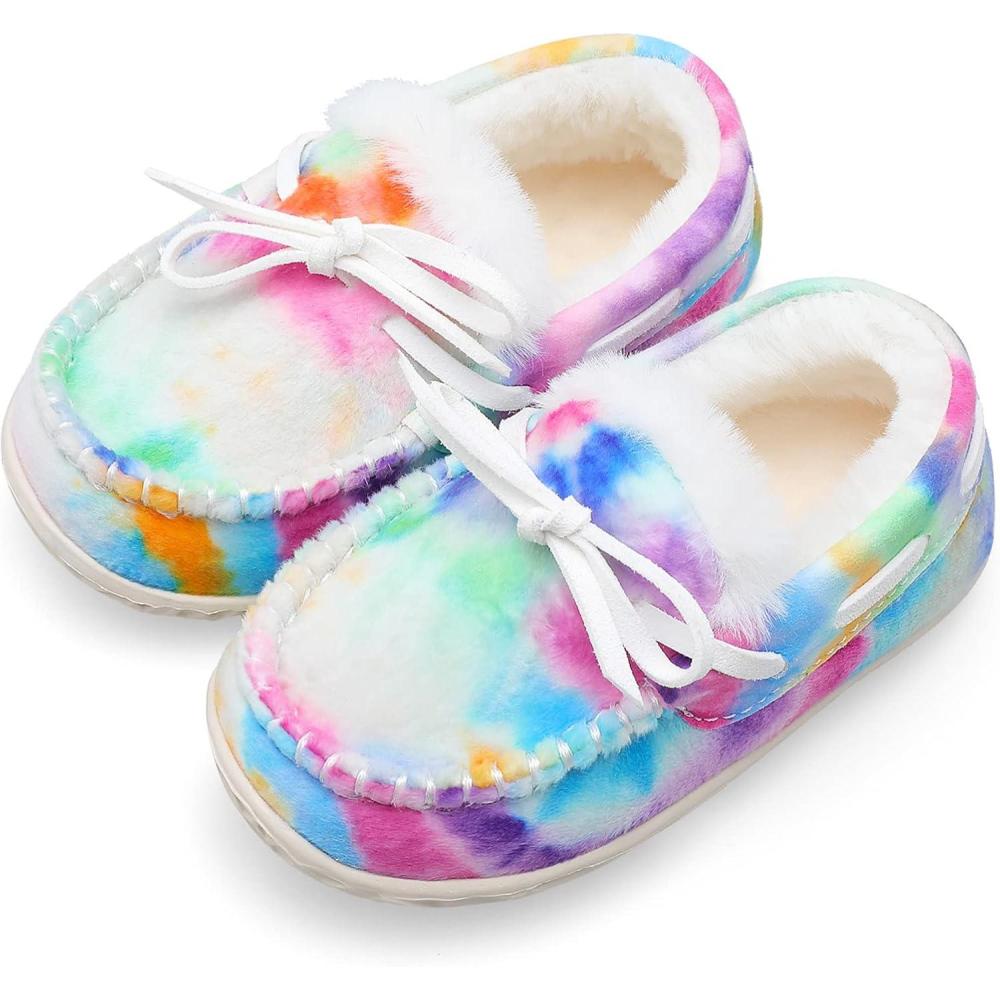 Scurtain Unisex Kids Toddler Slippers Suede Moccasin Slippers for Boys Girls Baby Lined with Warm Fur(Tie Dye)