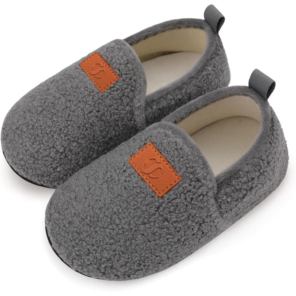 Scurtain Unisex Big Kids Little Kids Slippers Socks Artificial Woolen Slippers with Non-slip Rubber Sole for Big Boys Girls Little Boys Girls(Dark Grey)