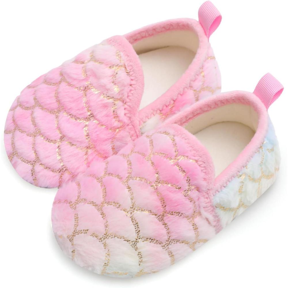 Scurtain Unisex Kids Toddler Slippers(Pink/Scale)
