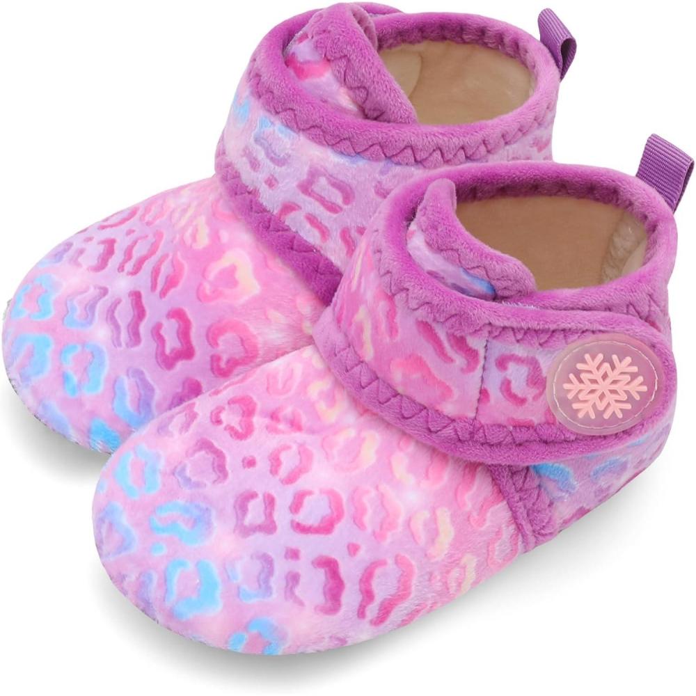 Scurtain Unisex Kids Toddler Slippers Socks Artificial Woolen Slippers with Non-slip Rubber Sole(Hot Pink)