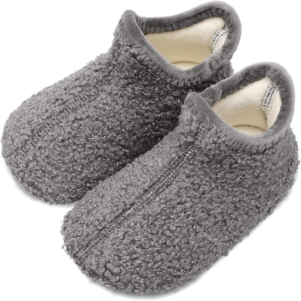 Scurtain Unisex Kids Toddler Slippers(Grey/High Top)