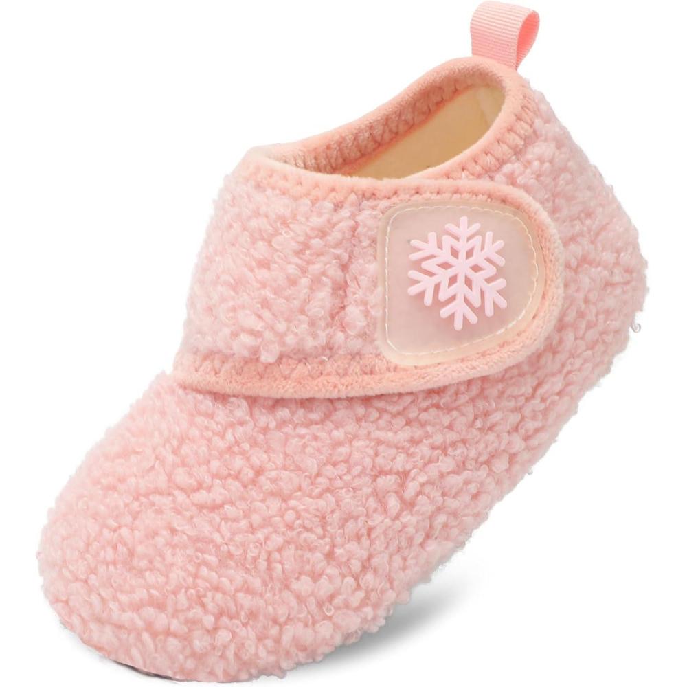 Scurtain Toddler Slippers Winter Boots Kids Slippers Girls Boys Toddler Snow Boots Baby Warm Socks Lightweight House Shoes Non-Slip Ankle Booties Walking Shoes(Pink)