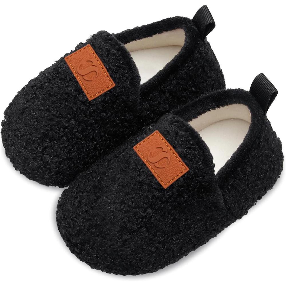 Scurtain Unisex Kids Toddler Slippers(Black)