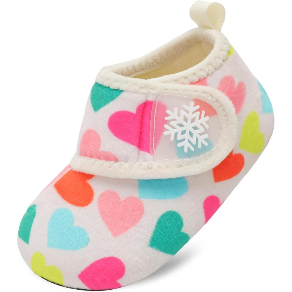 Scurtain Toddler Slippers Winter Boots Kids Slippers Girls Boys Toddler Snow Boots Baby Warm Socks Lightweight House Shoes Non-Slip Ankle Booties Walking Shoes(White Heart)