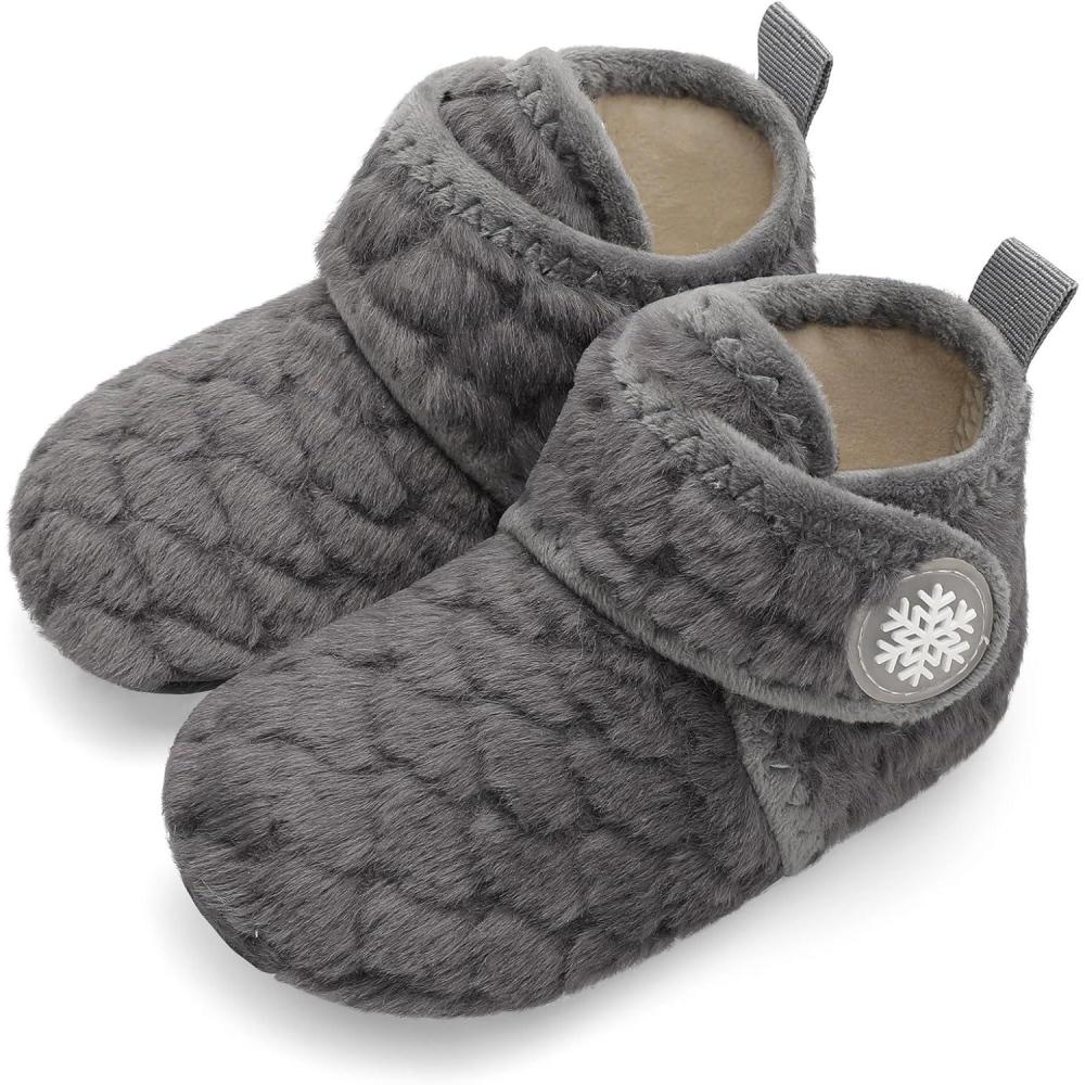 Scurtain Unisex Kids Toddler Slippers Socks Artificial Woolen Slippers with Non-slip Rubber Sole(Dark Grey/Lozenge)