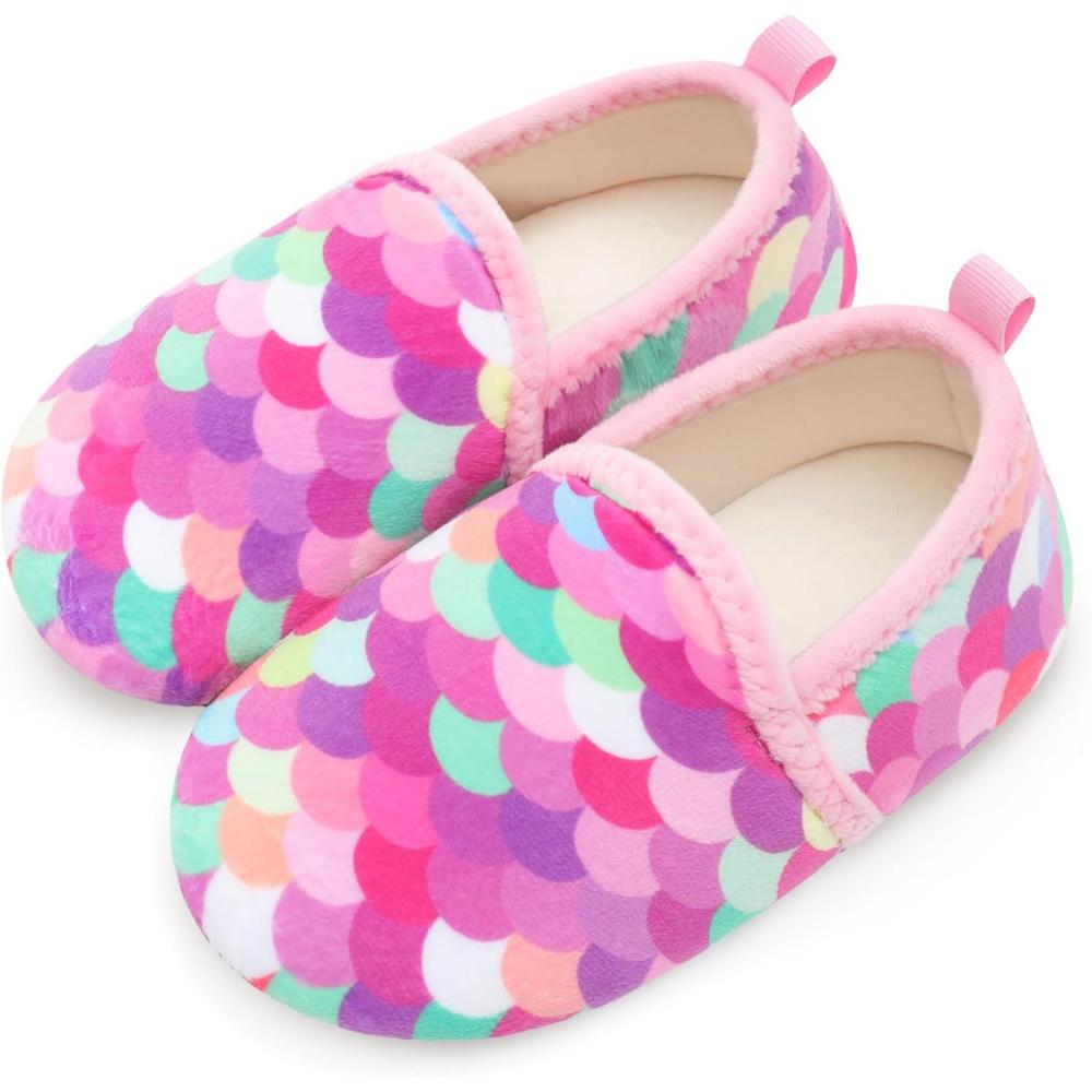 Scurtain Unisex Big Kids Little Kids Slippers Socks Artificial Woolen Slippers with Non-slip Rubber Sole for Big Boys Girls Little Boys Girls(Colorful/Circle)