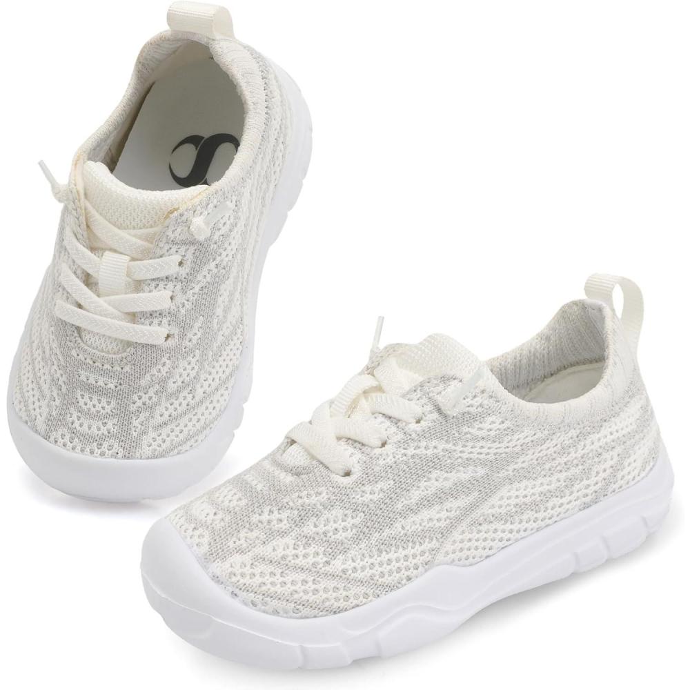 Scurtain Toddler Shoes Boys Girls Barefoot Shoes Kids Breathable Sneakers Slip on Toddler Sneakers(White)