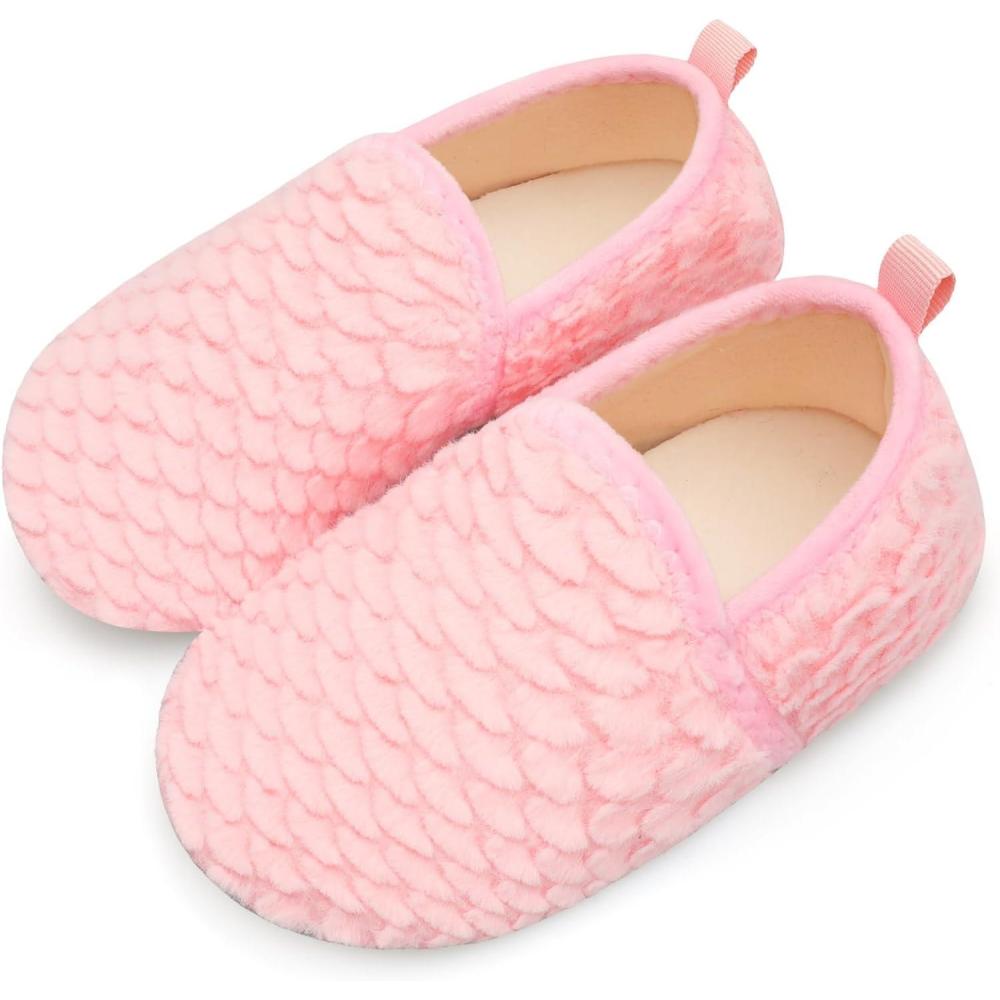 Scurtain Unisex Big Kids Little Kids Slippers Socks Artificial Woolen Slippers with Non-slip Rubber Sole for Big Boys Girls Little Boys Girls(Rose Pink)