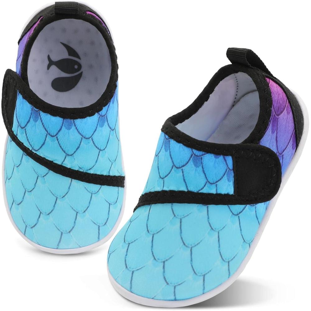 shopUAL Toddler Water Shoes Girls Boys Barefoot Aqua Socks Kids Cute Quick Dry Non-Slip Swim Shoes for Beach Pool Surf(Blue Ripple)