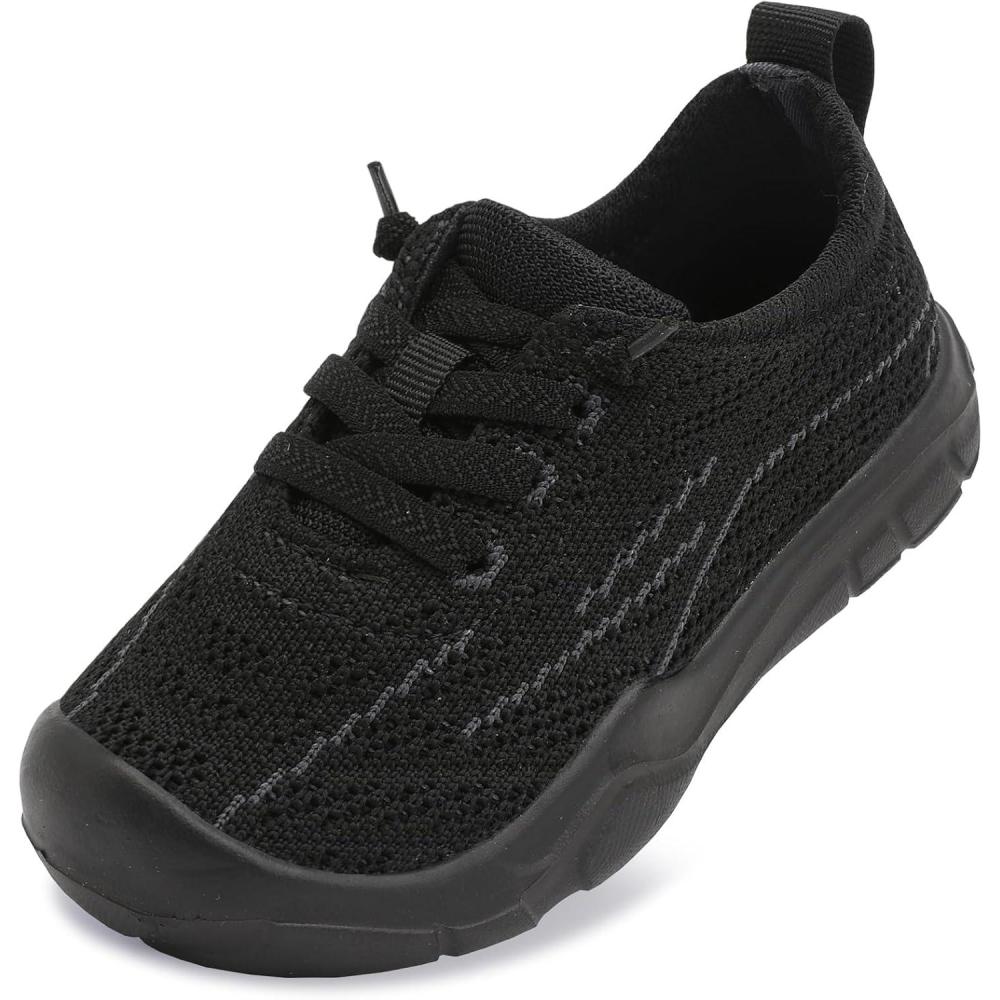 Scurtain Toddler Shoes Boys Girls Barefoot Shoes Kids Breathable Sneakers Slip on Toddler Sneakers(Black)