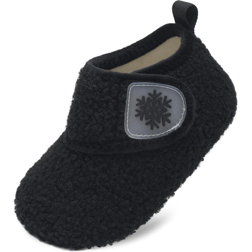 Scurtain Toddler Slippers Winter Boots Kids Slippers Girls Boys Toddler Snow Boots Baby Warm Socks Lightweight House Shoes Non-Slip Ankle Booties Walking Shoes(Black)