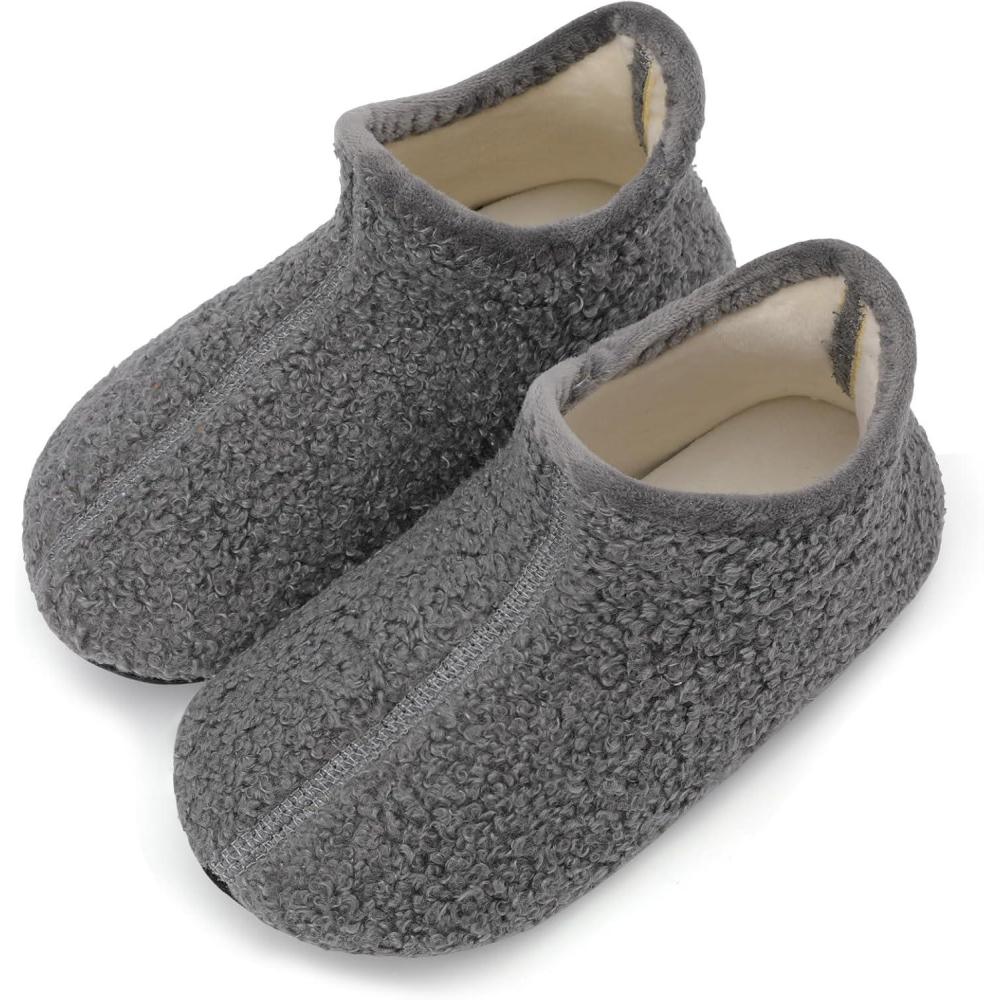 Scurtain Unisex Big Kids Little Kids Slippers Socks Artificial Woolen Slippers with Non-slip Rubber Sole for Big Boys Girls Little Boys Girls(Grey/High Top)
