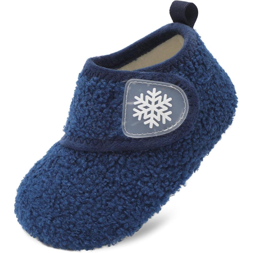 Scurtain Toddler Slippers Winter Boots Kids Slippers Girls Boys Toddler Snow Boots Baby Warm Socks Lightweight House Shoes Non-Slip Ankle Booties Walking Shoes(Navy)