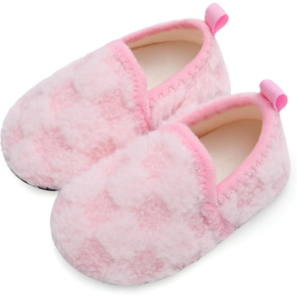 Scurtain Unisex Kids Toddler Slippers(Pink/Lattice)