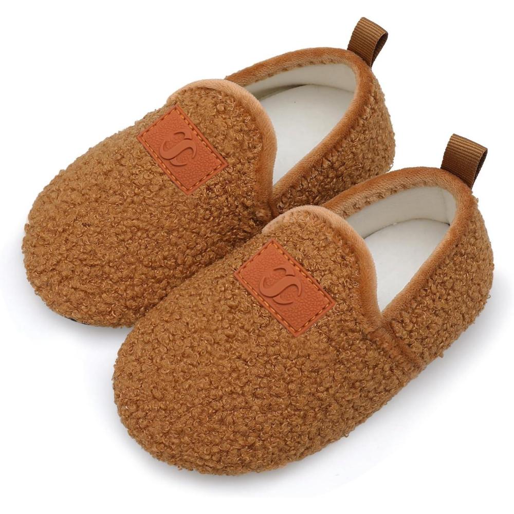 Scurtain Unisex Kids Toddler Slippers(Brown)