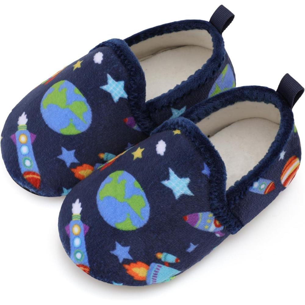 Scurtain Unisex Kids Toddler Slippers(Blue/Rocket)