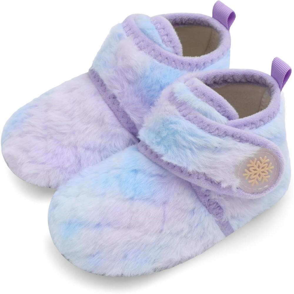 Scurtain Unisex Kids Toddler Slippers Socks Artificial Woolen Slippers with Non-slip Rubber Sole(Gradient Blue)