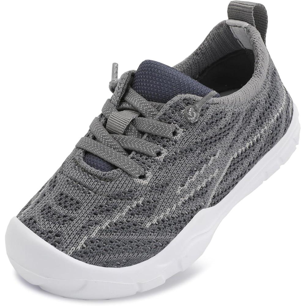 Scurtain Toddler Shoes Boys Girls Barefoot Shoes Kids Breathable Sneakers Slip on Toddler Sneakers(Dark Grey)