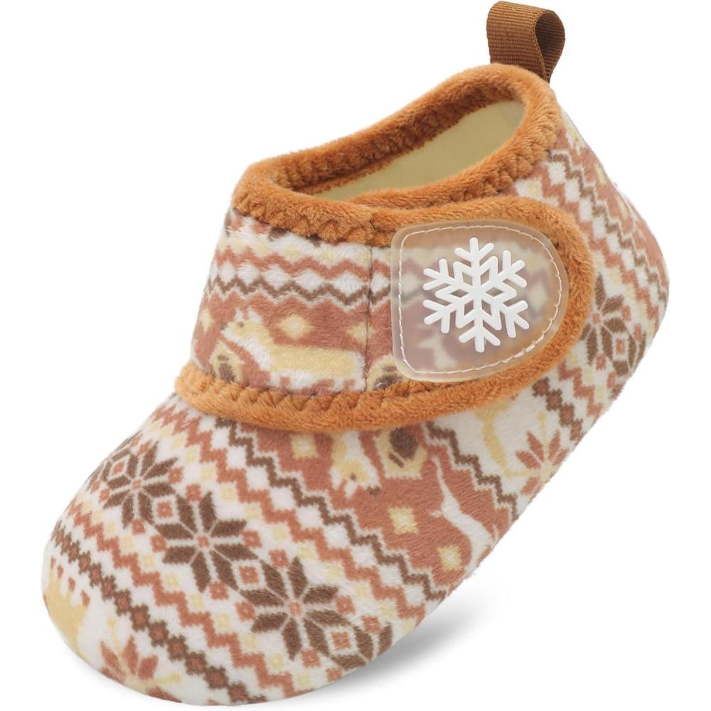 Scurtain Toddler Slippers Winter Boots Kids Slippers Girls Boys Toddler Snow Boots Baby Warm Socks Lightweight House Shoes Non-Slip Ankle Booties Walking Shoes(Brown Nordic)