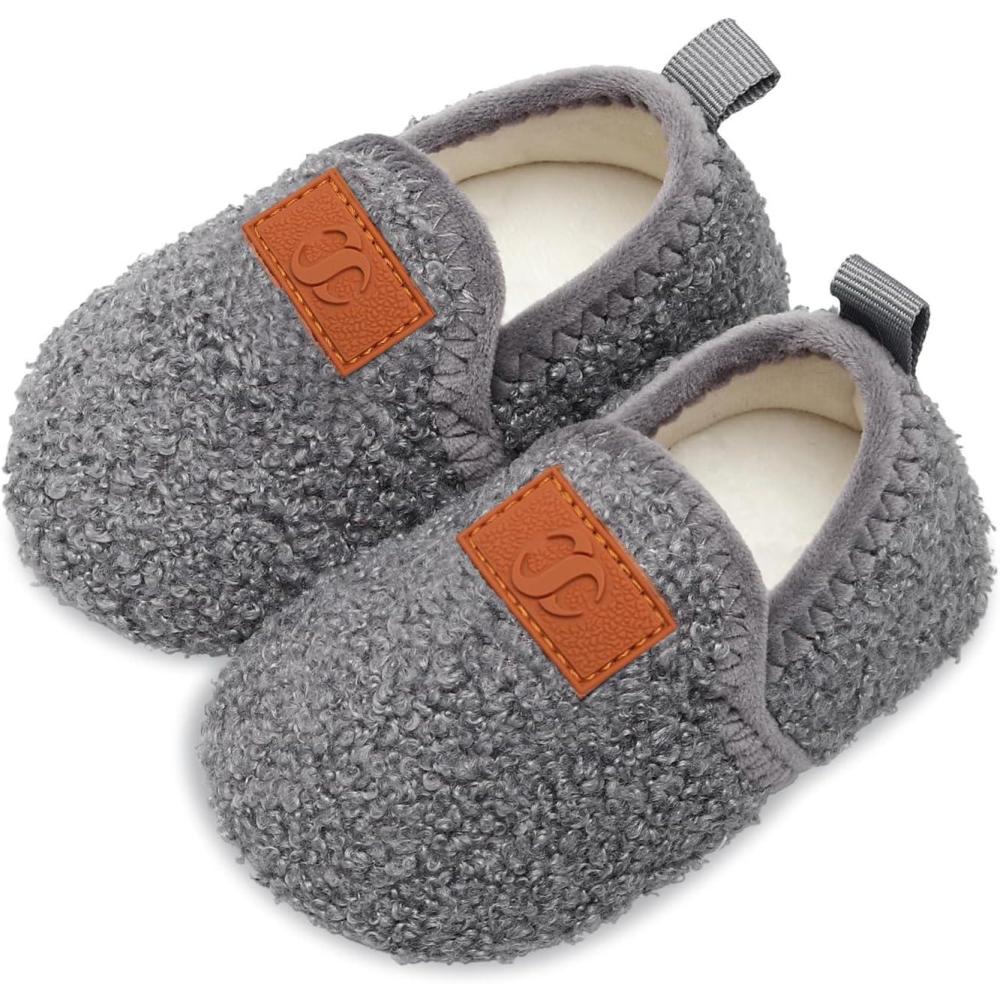 Scurtain Unisex Kids Toddler Slippers(Grey)
