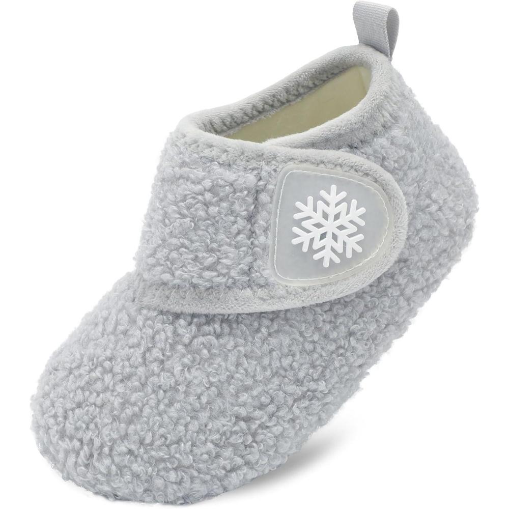 Scurtain Toddler Slippers Winter Boots Kids Slippers Girls Boys Toddler Snow Boots Baby Warm Socks Lightweight House Shoes Non-Slip Ankle Booties Walking Shoes(Grey)