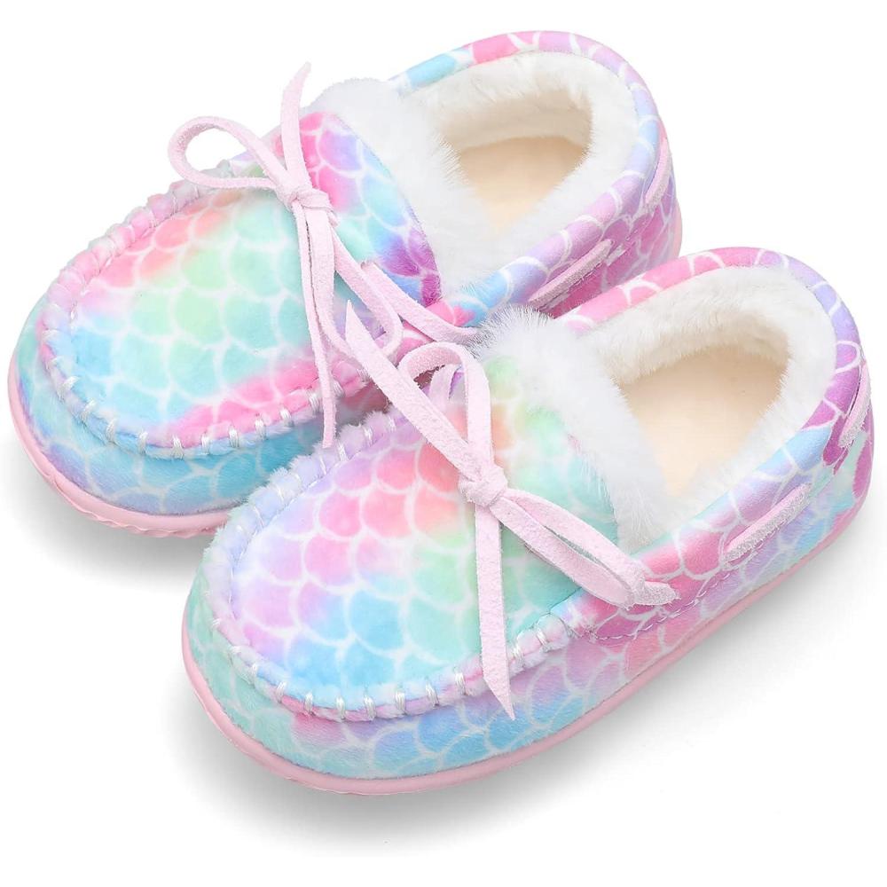 Scurtain Unisex Kids Toddler Slippers Suede Moccasin Slippers for Boys Girls Baby Lined with Warm Fur(Colorful)