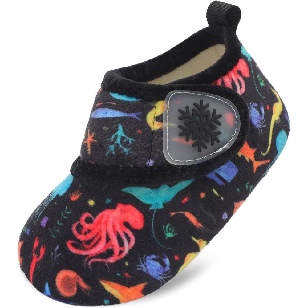 Scurtain Toddler Slippers Winter Boots Kids Slippers Girls Boys Toddler Snow Boots Baby Warm Socks Lightweight House Shoes Non-Slip Ankle Booties Walking Shoes(Black Ocean)