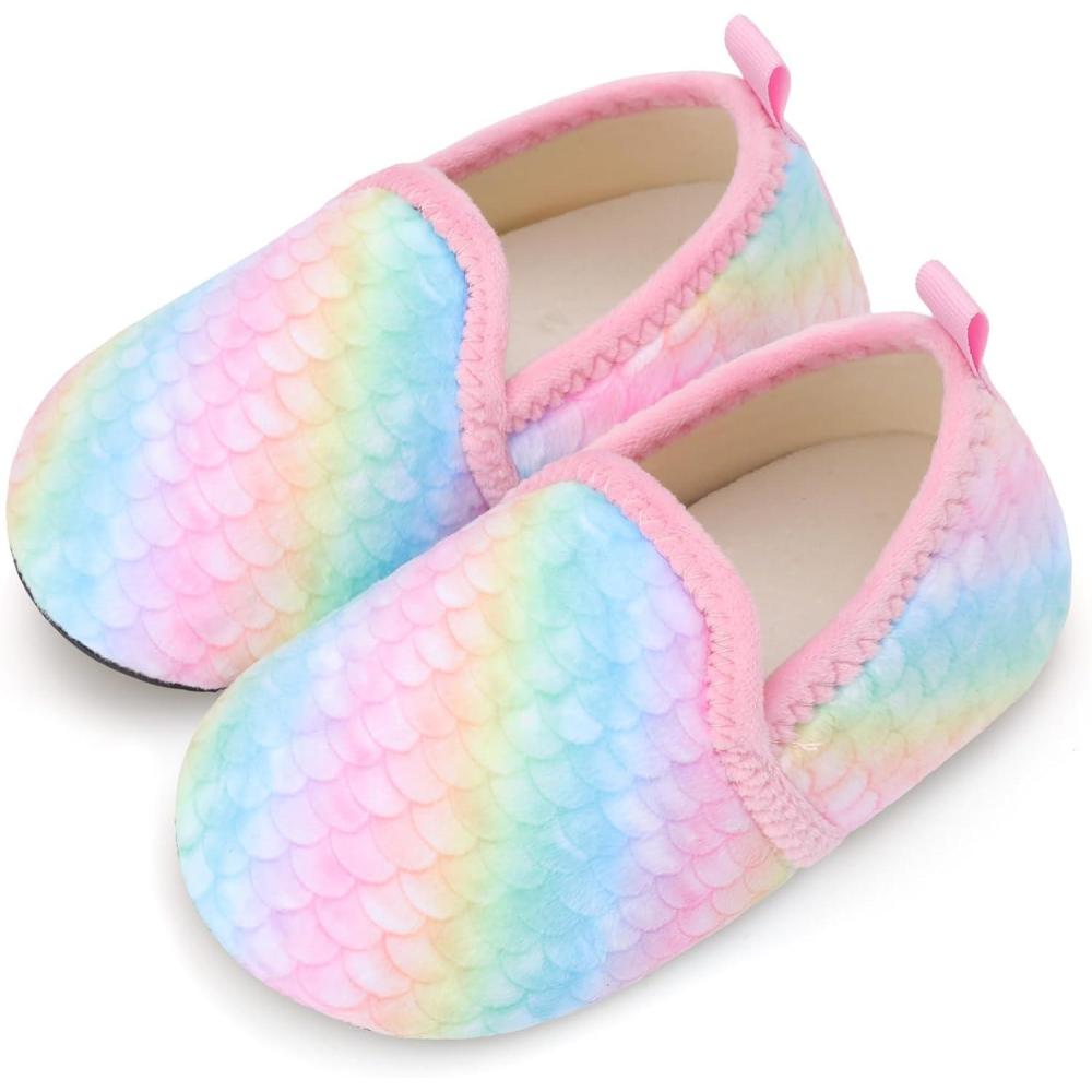Scurtain Unisex Big Kids Little Kids Slippers Socks Artificial Woolen Slippers with Non-slip Rubber Sole for Big Boys Girls Little Boys Girls(Colorful)