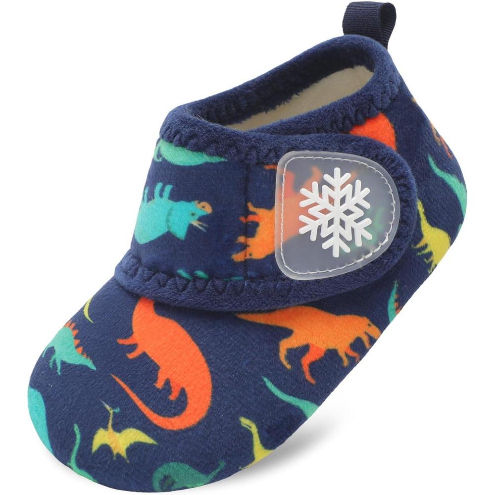 Scurtain Toddler Slippers Winter Boots Kids Slippers Girls Boys Toddler Snow Boots Baby Warm Socks Lightweight House Shoes Non-Slip Ankle Booties Walking Shoes(Blue Dinosaur)