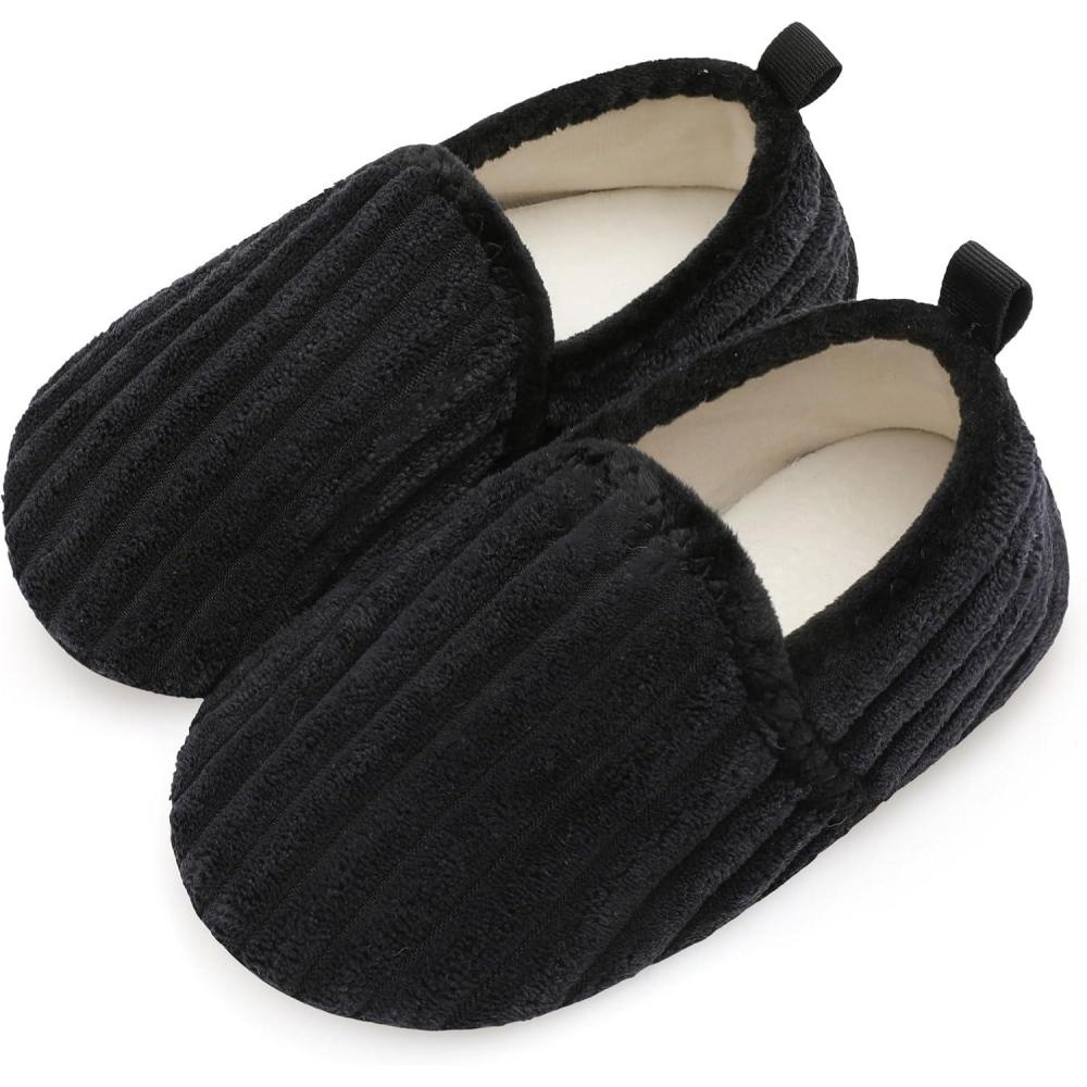 Scurtain Unisex Big Kids Little Kids Slippers Socks Artificial Woolen Slippers with Non-slip Rubber Sole for Big Boys Girls Little Boys Girls(Black/Streak)