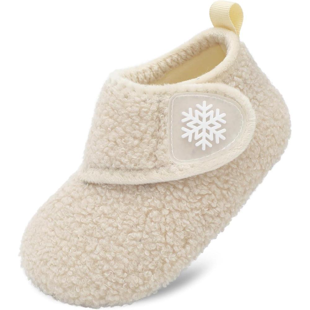 Scurtain Toddler Slippers Winter Boots Kids Slippers Girls Boys Toddler Snow Boots Baby Warm Socks Lightweight House Shoes Non-Slip Ankle Booties Walking Shoes(Beige)