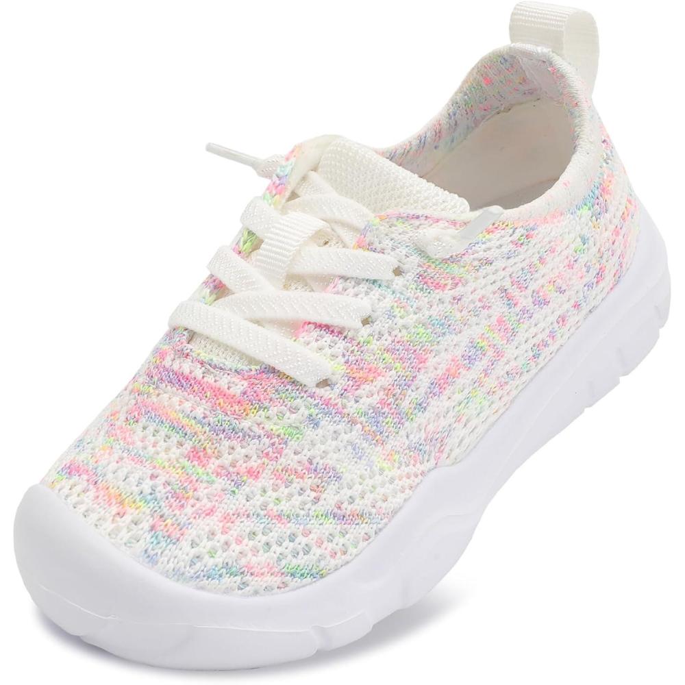 Scurtain Toddler Shoes Boys Girls Barefoot Shoes Kids Breathable Sneakers Slip on Toddler Sneakers(White/Fusion)