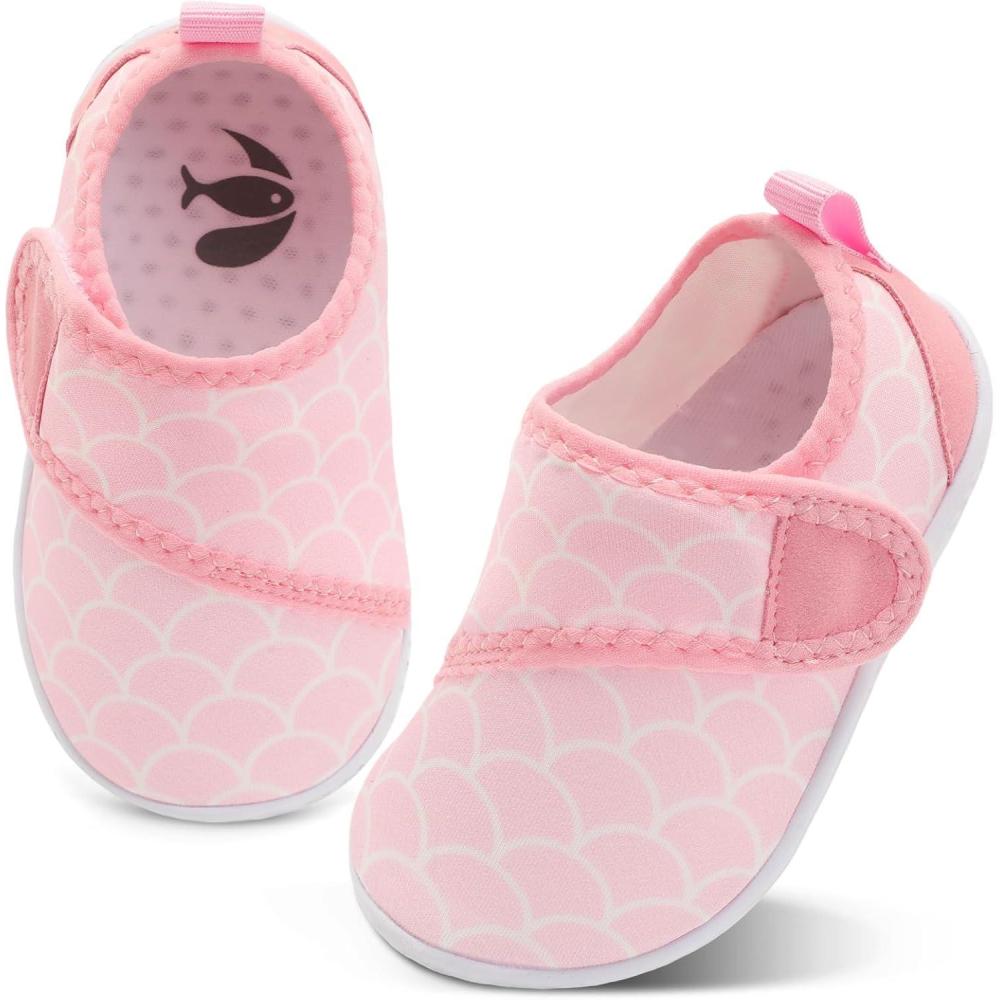 shopUAL Toddler Water Shoes Girls Boys Barefoot Aqua Socks Kids Cute Quick Dry Non-Slip Swim Shoes for Beach Pool Surf(Pink Ripple)