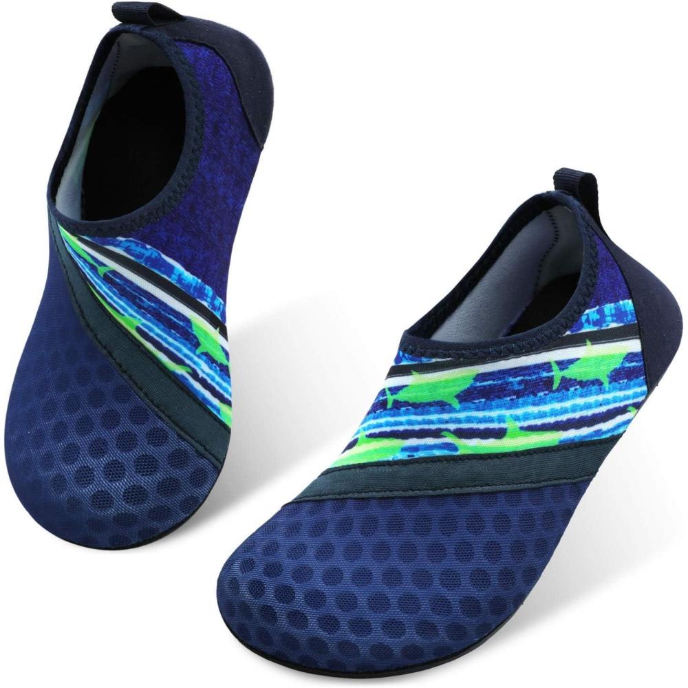 Scurtain Kids Toddler Water Shoes Barefoot Quick-Dry Aqua Socks for Boys Girls Baby with Non-Slip Rubber Sole(Splice Navy Blue)