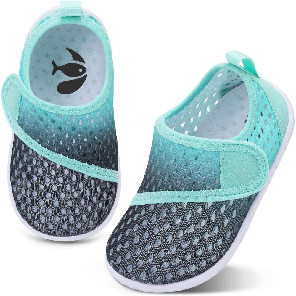 shopUAL Toddler Water Shoes Girls Boys Barefoot Aqua Socks Kids Cute Quick Dry Non-Slip Swim Shoes for Beach Pool Surf(P-black Green)