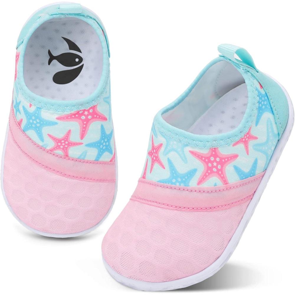 shopUAL Toddler Water Shoes Girls Boys Barefoot Aqua Socks Kids Cute Quick Dry Non-Slip Swim Shoes for Beach Pool Surf(Pink Starfish)
