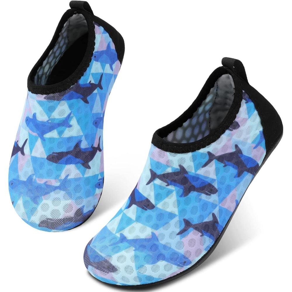 Scurtain Kids Toddler Water Shoes Barefoot Quick-Dry Aqua Socks for Boys Girls Baby with Non-Slip Rubber Sole(Blue)