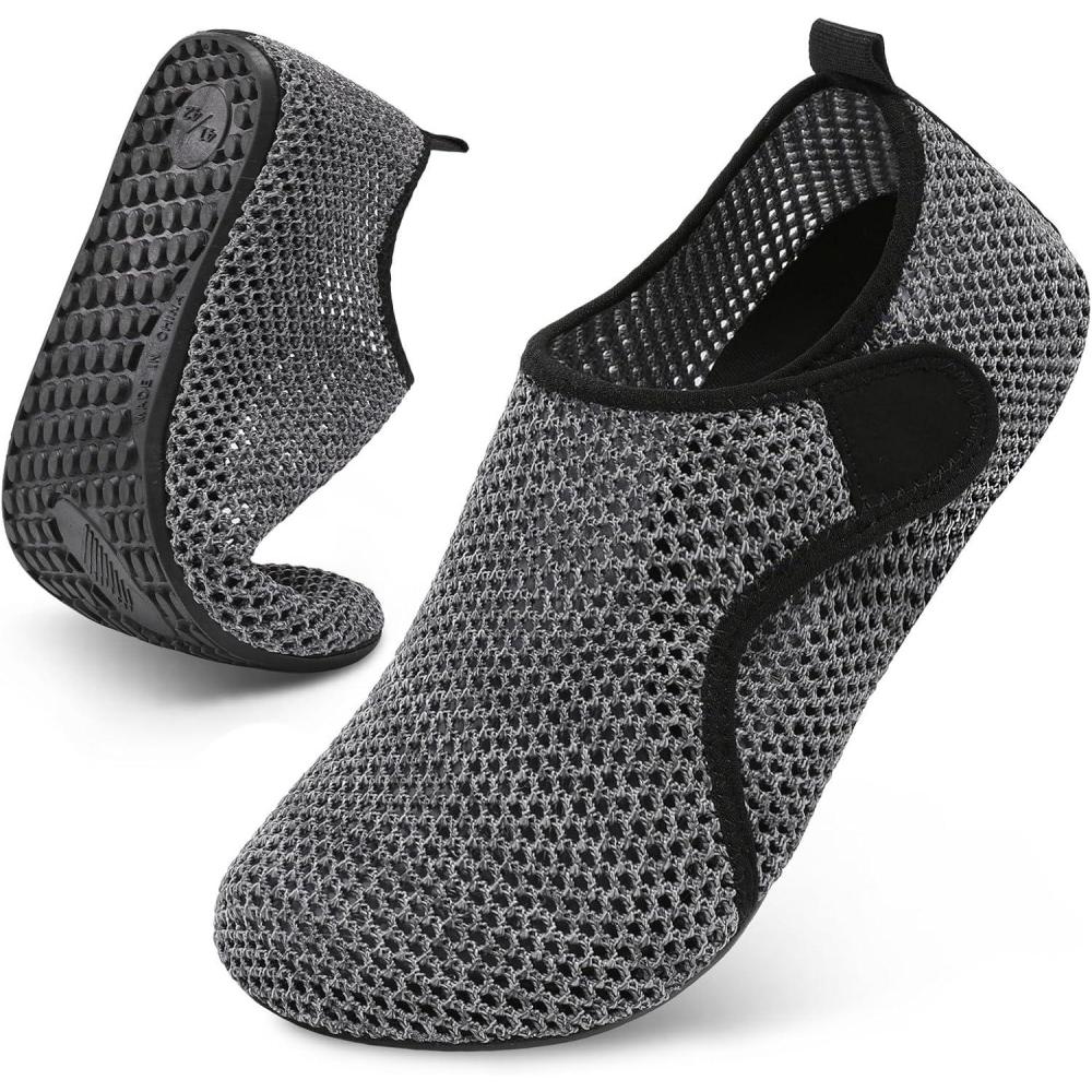 Scurtain Barefoot Water Shoes for Women Men Beach Swim Aqua Socks Summer Quick-Dry Sandals Slippers(Meshgreyblack)