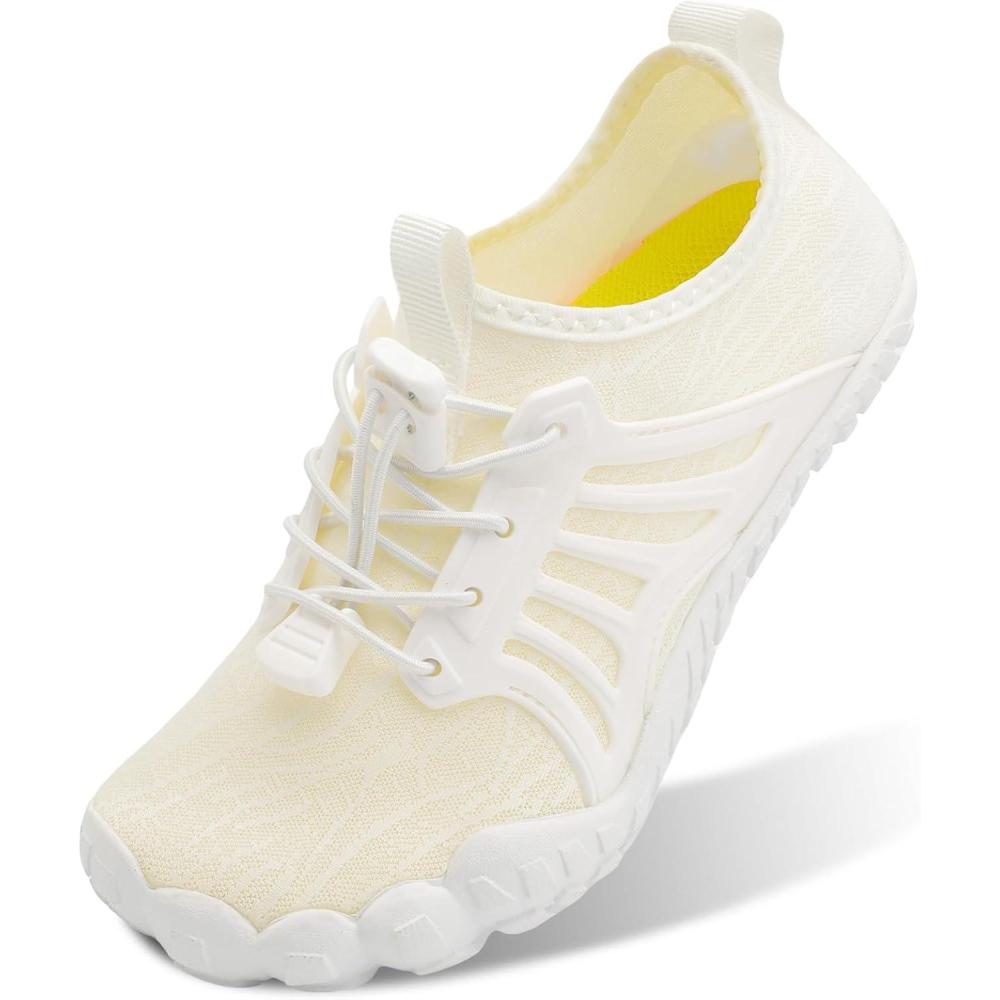 Scurtain Water Shoes for Kids Boys Girls Quick Dry Aqua Shoes Barefoot Beach Sports Swim Pool for Little Big Kid with Drainage(White)