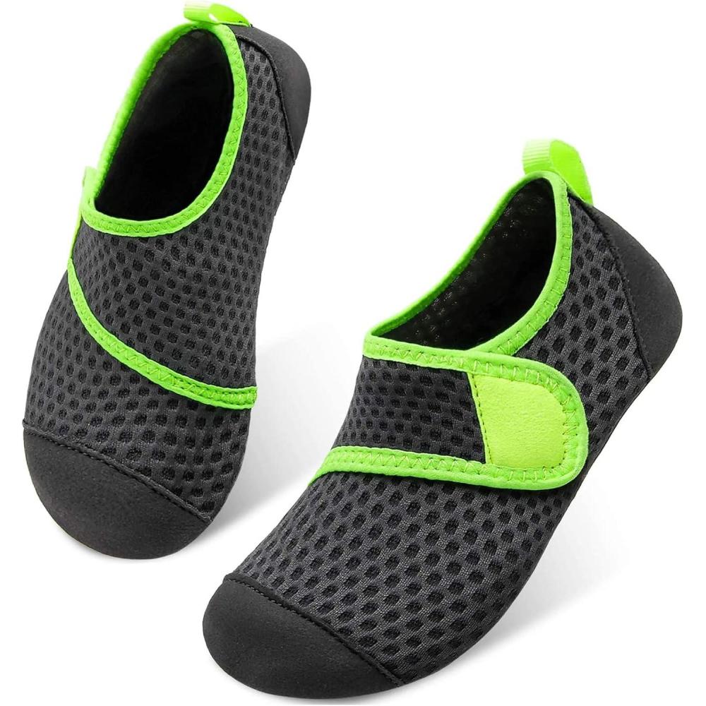 Scurtain Kids Toddler Water Shoes Barefoot Quick-Dry Aqua Socks for Boys Girls Baby with Non-Slip Rubber Sole(Vel Graygreen)