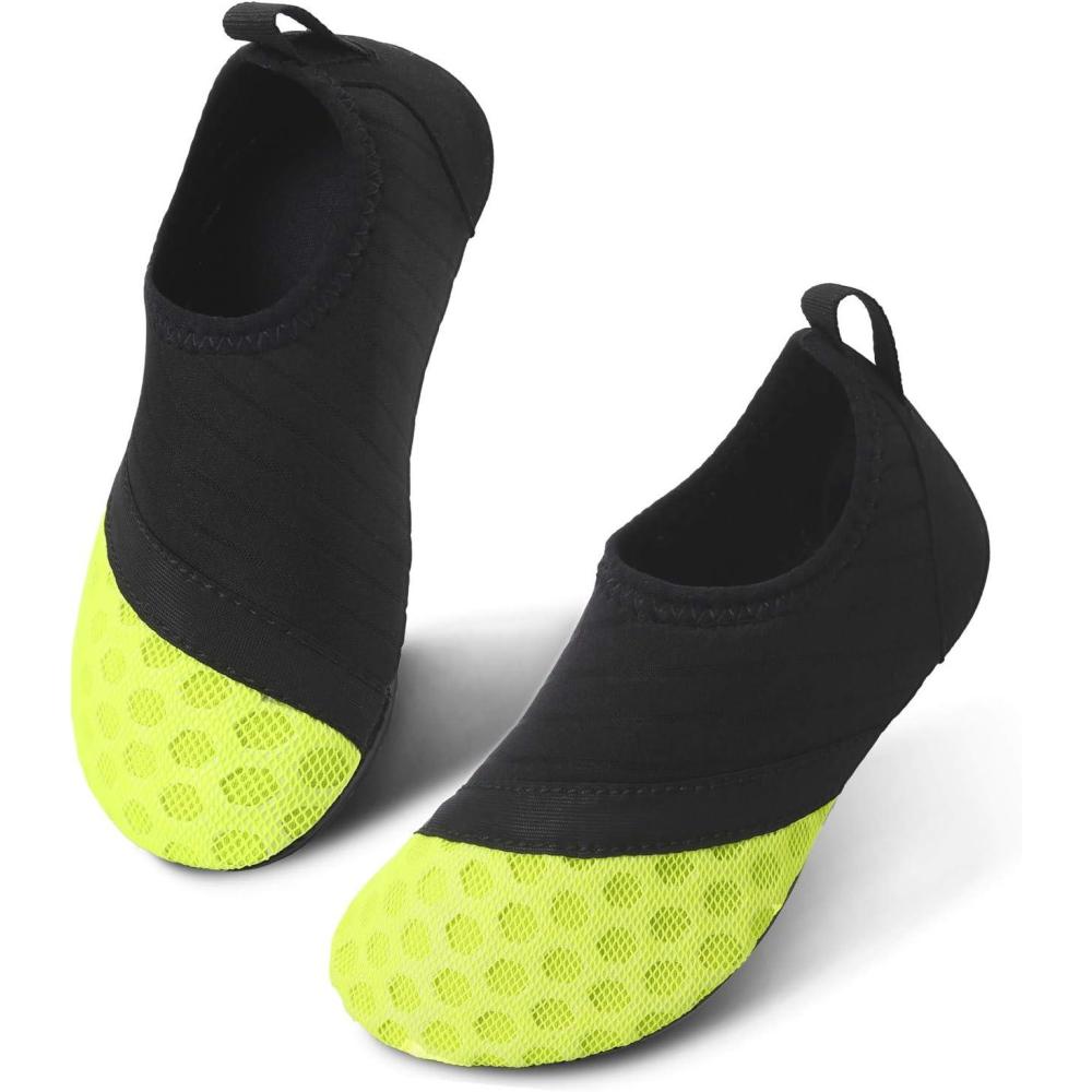Scurtain Kids Toddler Water Shoes Barefoot Quick-Dry Aqua Socks for Boys Girls Baby with Non-Slip Rubber Sole(Black/Lemon Green)
