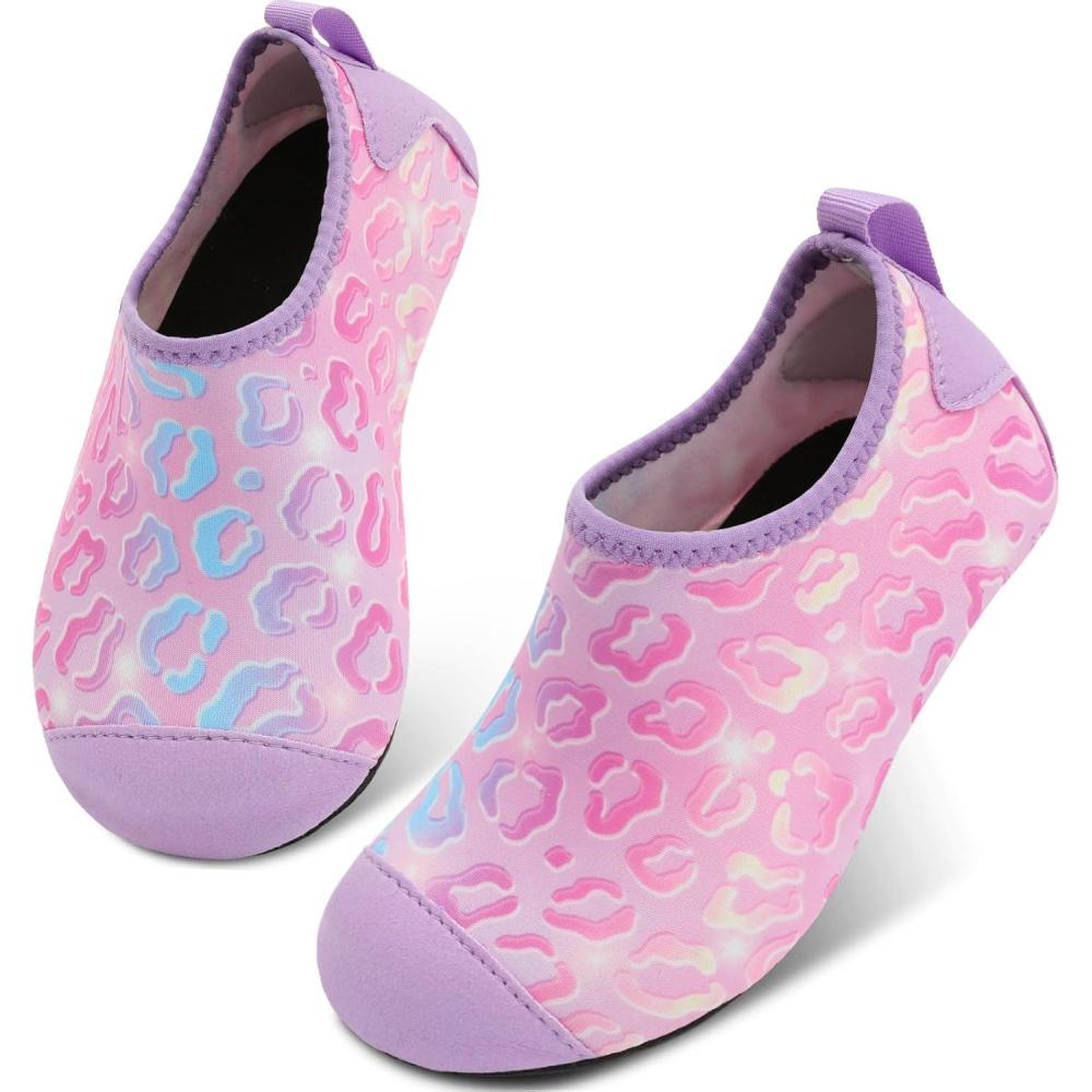 Scurtain Kids Toddler Water Shoes Barefoot Quick-Dry Aqua Socks for Boys Girls Baby with Non-Slip Rubber Sole(Hot Pink)