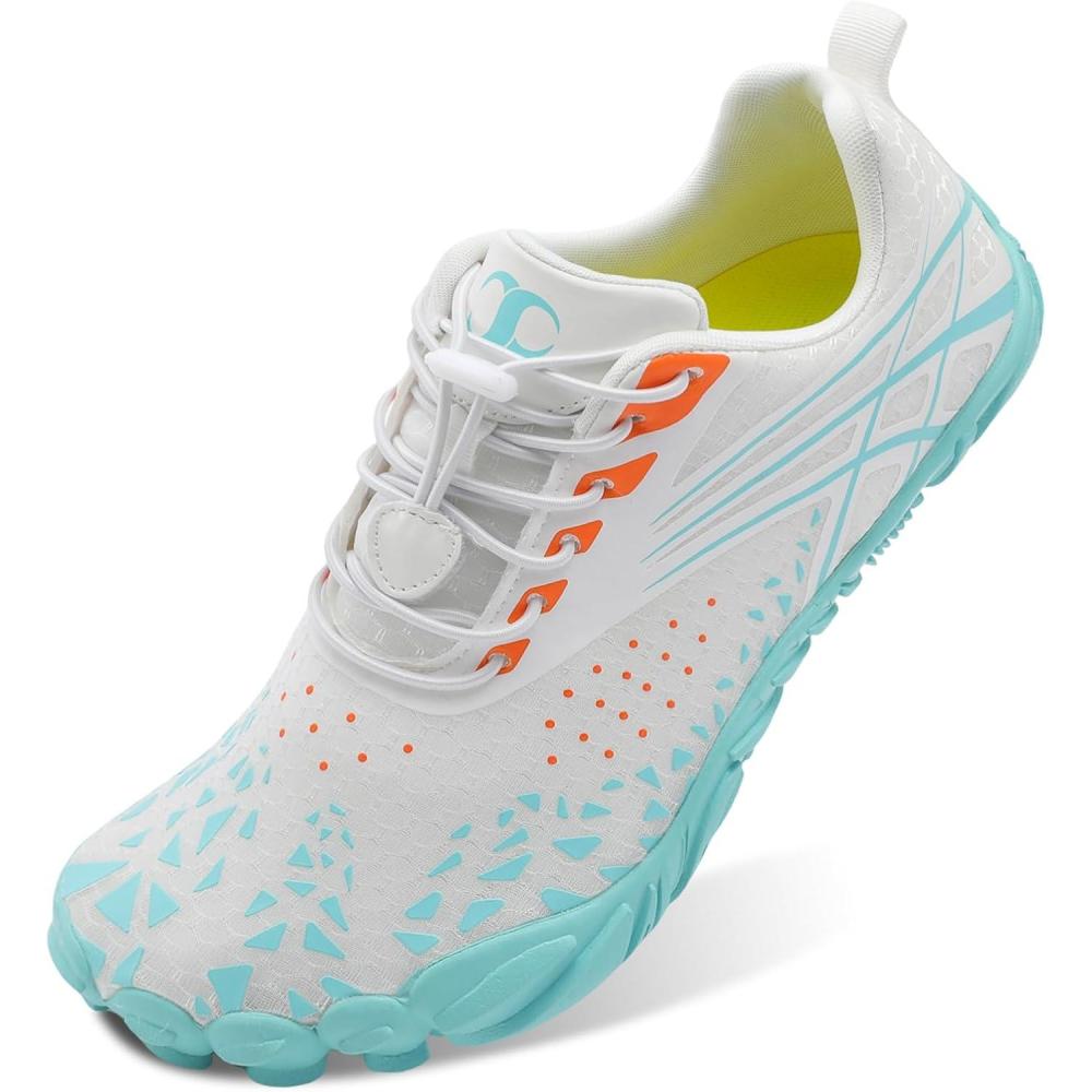Scurtain Unisex Mens Womens Athletic Hiking Water Shoes Quick Dry Barefoot Aqua Shoes Swim Shoes Beach Shoes with Drainage(White/Blue)
