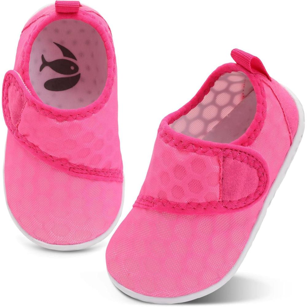 shopUAL Toddler Water Shoes Girls Boys Barefoot Aqua Socks Kids Cute Quick Dry Non-Slip Swim Shoes for Beach Pool Surf(Rosered)