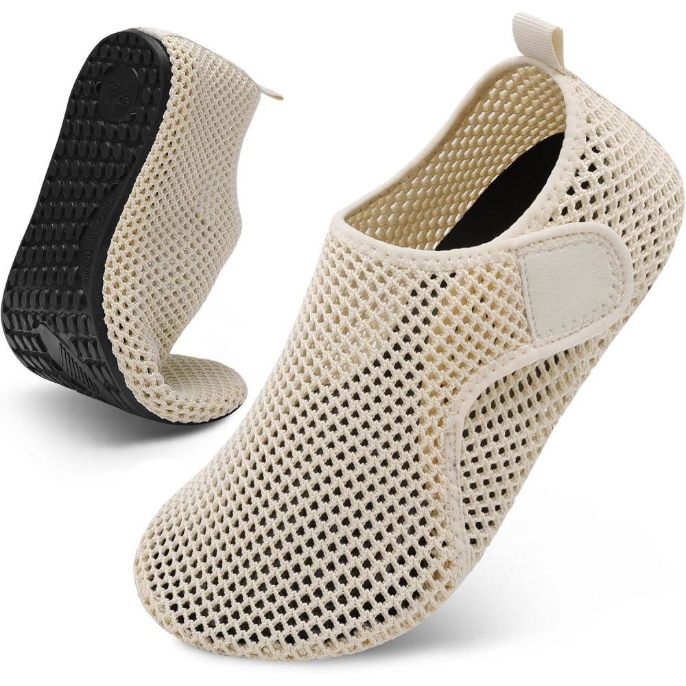 Scurtain Barefoot Water Shoes for Women Men Beach Swim Aqua Socks Summer Quick-Dry Sandals Slippers(A-meshbeige)